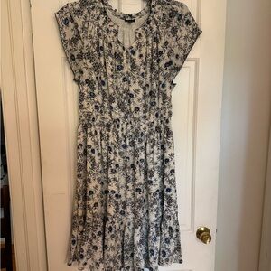 Talbots Navy and Cream Floral Blouse